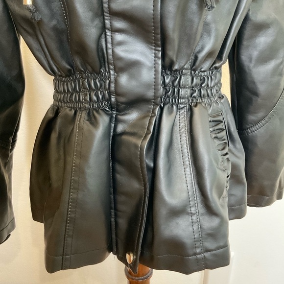 NWT Cavalini Faux Leather with Hood Jacket Black Size PM - Picture 4 of 15